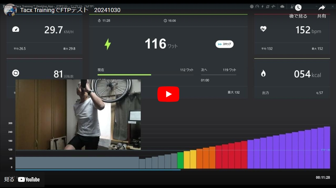 Tacx TrainingでFTP ランプテスト