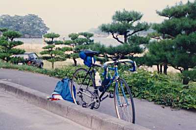 松島を背景に